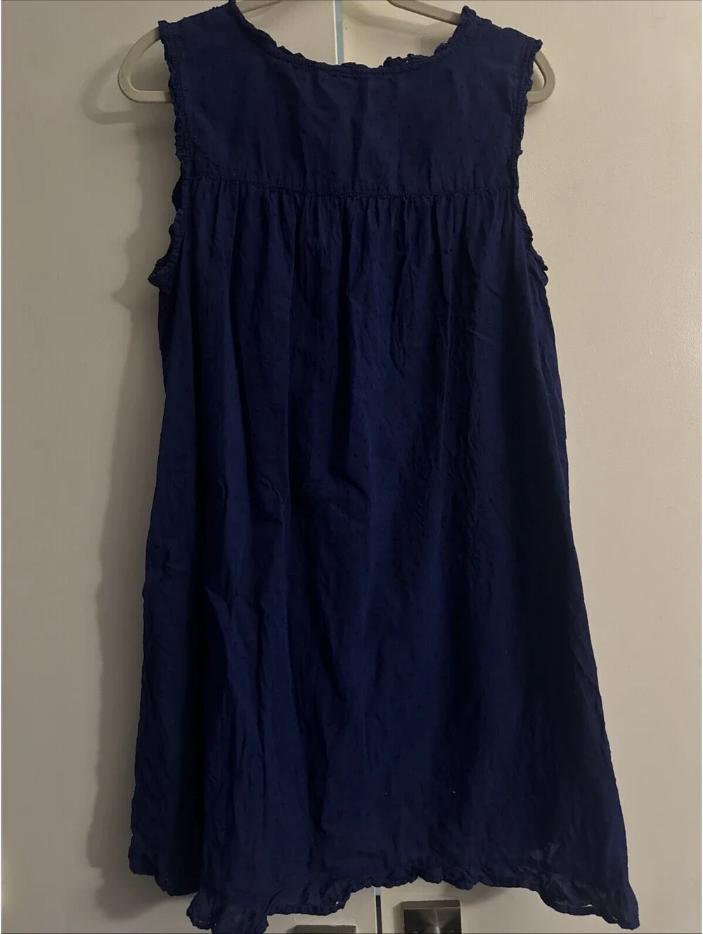 Adonna Sleepwear Navy Blue Sleeveless Nightgown XL Ruffle Scoop Neck Button